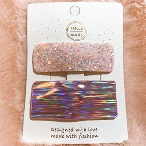 2 pcs glitter disco pink fabric hair clips